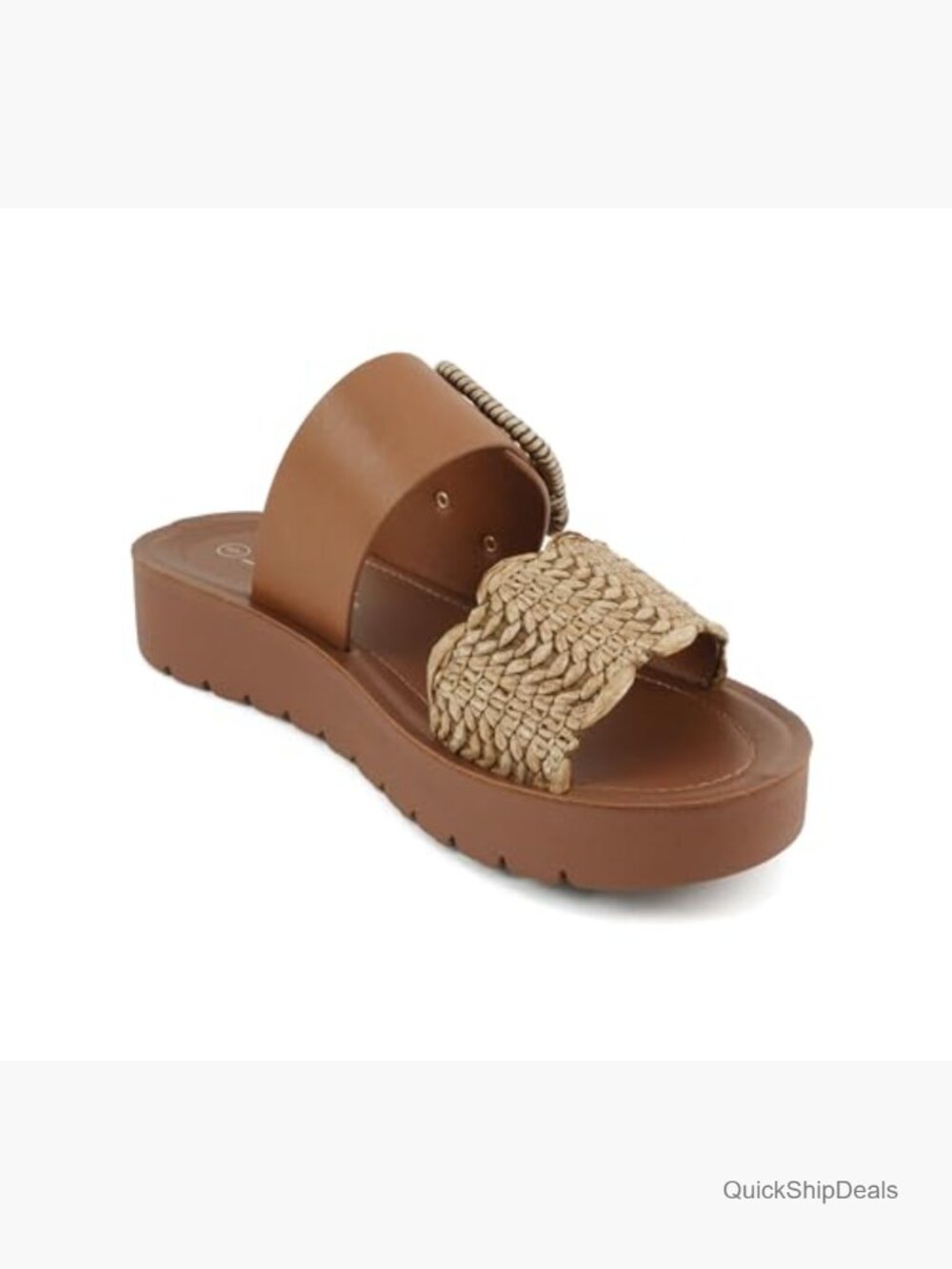 Women Open Toe Raffia Platform Flatform Sandals with Buckle Ankle Strap - Picture 4 of 5